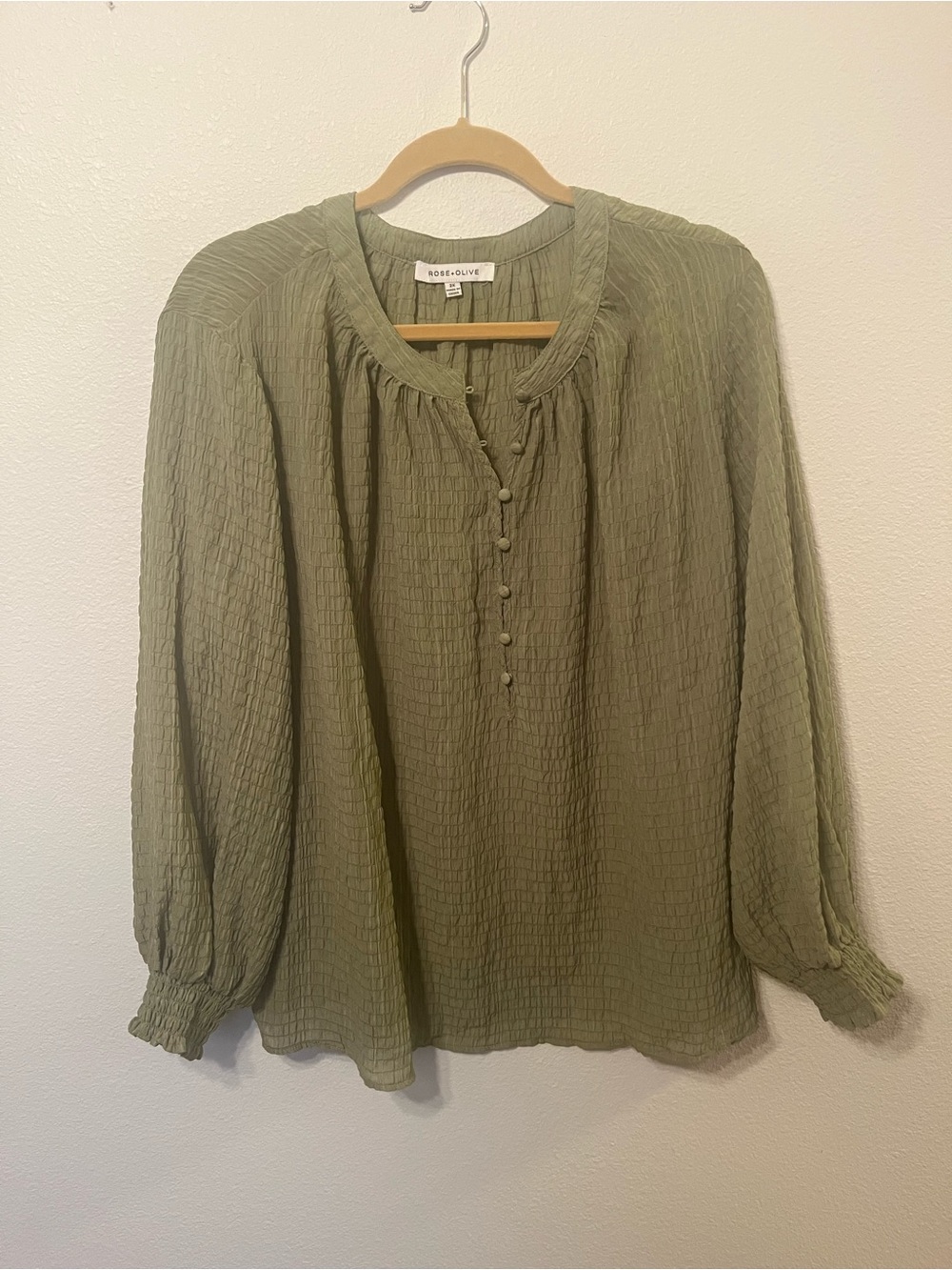 Rose & Olive - Green Textured Button Front Women's Blouse